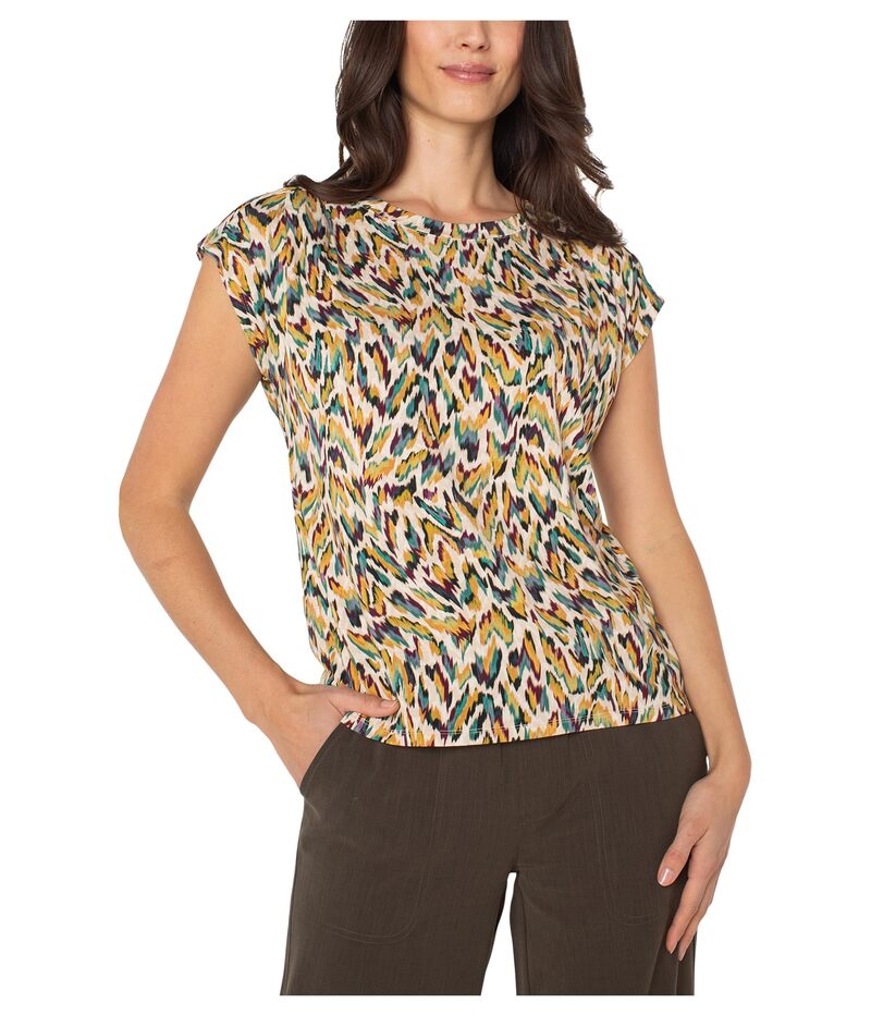 リヴァプール ロサンゼルス レディース トップス シャツ ノースリーブ ニット Liverpoolos Angelesleevelesshoulder Pleat Boat Necknitop Green Multi Animal グリーン