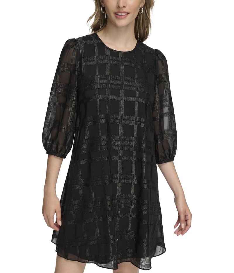 カルバンクライン レディース トップス ワンピース シフォン Calvin Klein Glitter Chiffon Dress Black ブラック