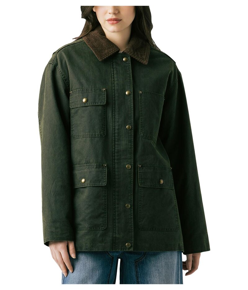 ブランクニューヨーク レディース アウター コート コーデュロイ ジャケット Blank NYCatching A Break Coated Barn Jacket With Corduroy Collar Detail Green グリーン｜ReVida 店