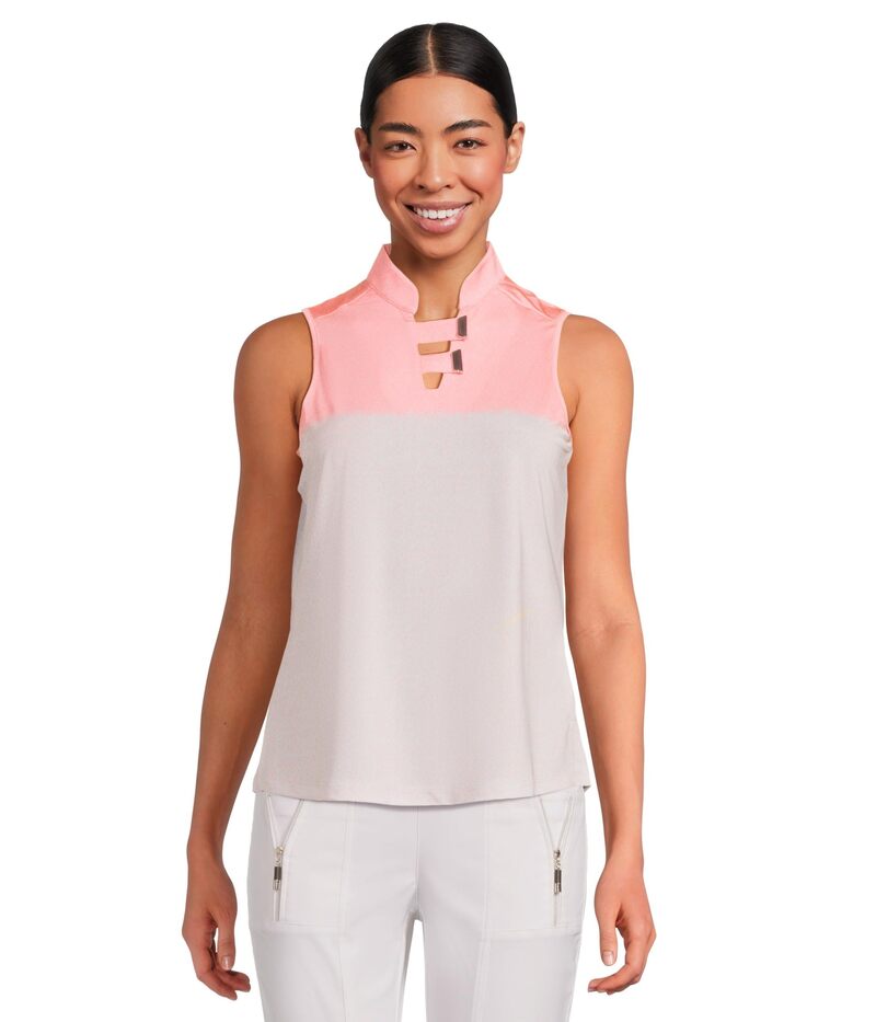 ジャイミーサドック レディース トップス シャツ プリント ノースリーブ Jamie Sadock Dotted Uprint Sleeveless Polo Azalea Pink ピンク