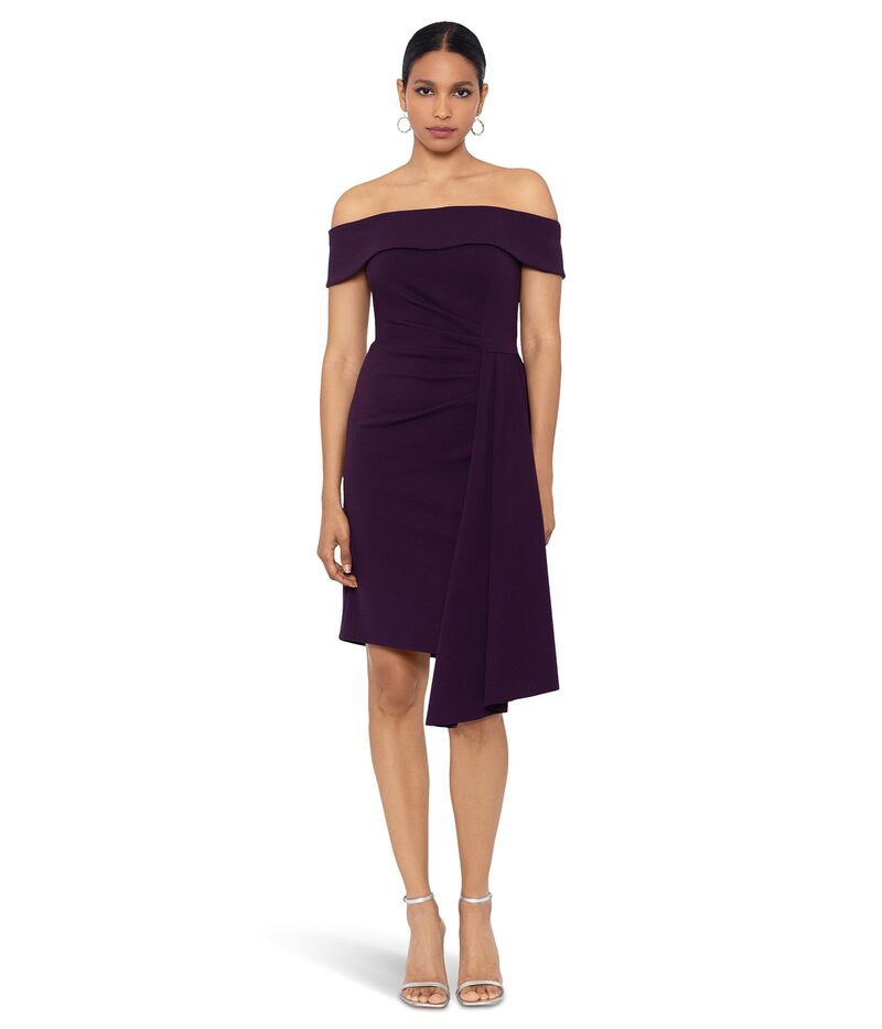 エスケープ レディース トップス ワンピース クレープ ドレープ スキューバ XSCAPE Off-the-Shoulder Scuba Crepe with Drape Mulberry