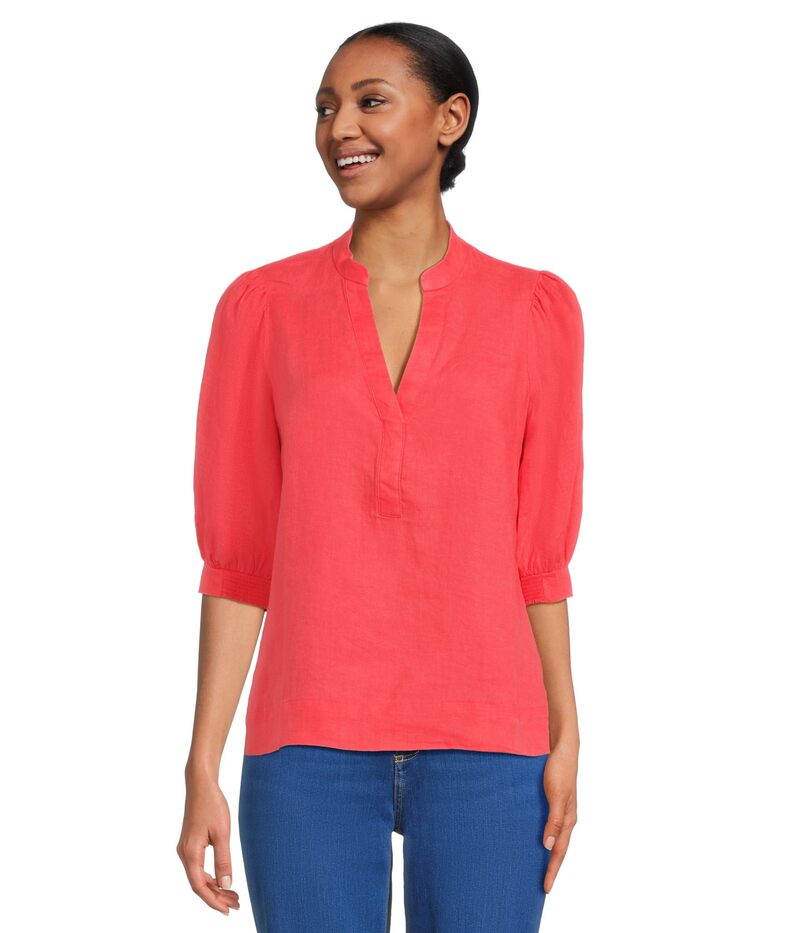 リリーピュリッツァー レディース トップス シャツ リネン Lilly Pulitzer Mialeigh Elbow Sleeve Linen Top Cane Coral コーラル｜ReVida 店