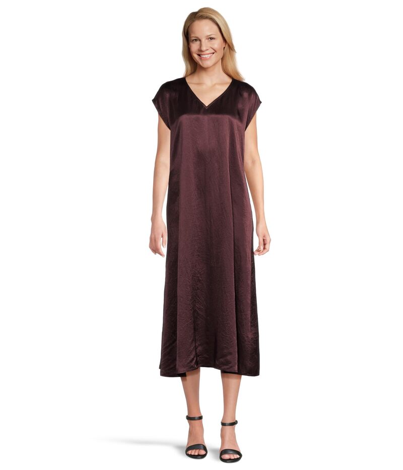 エイリーンフィッシャー レディース トップス 衣装 V素っ首 繻子 Eileen Fisher Textured Satin V-neck Dress Wine ぶどう酒