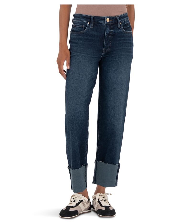 カットフロムザクロス レディース ボトムス デニムパンツ ストレート プチ KUT from the Kloth Petite Fay High Rise Fab Straight Leg-roll Up Raw Hem Unequalled|ReVida 店