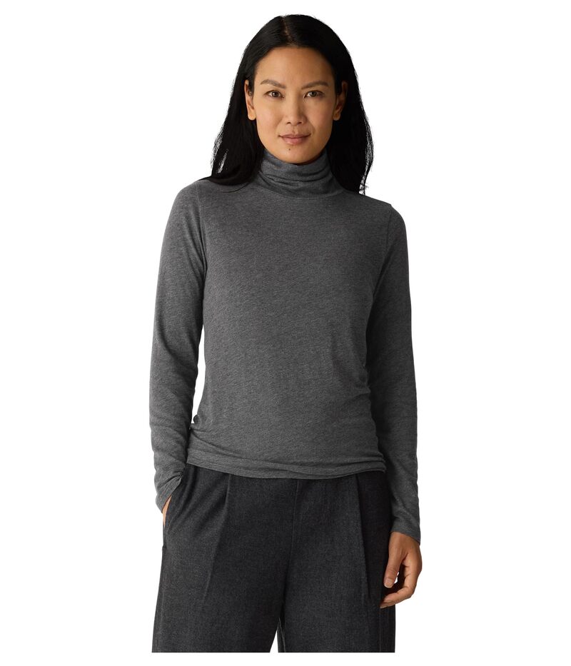 エイリーンフィッシャー レディース トップス シャツ タートルネック シアー ニット Eileen Fisher Melange Sheer Kniturtle Neck Top Charcoal チャコール