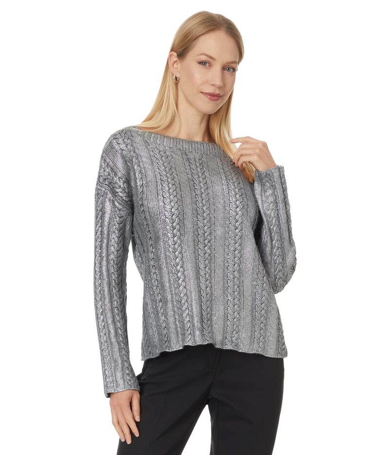 エリオットローレン レディース アウター ニット・セーター コート Elliott Lauren Foiled Cable - Cable Sweater with Foil Coating Silver シルバー｜ReVida 店