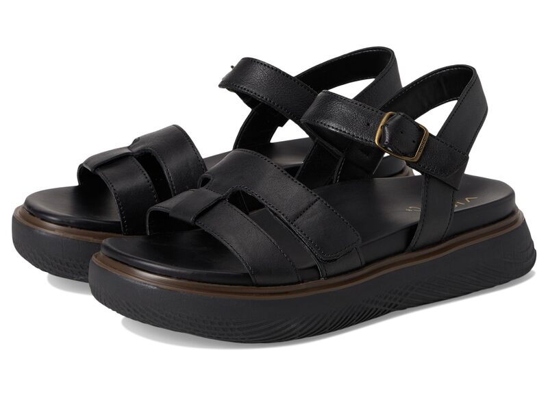 バイオニック レディース シューズ 踵 サンダル VIONIC Solana Slingback Sandals Black Leather 黒いこと