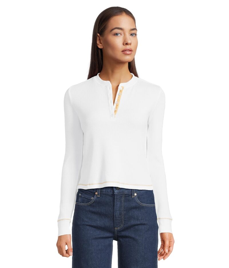 マイケルスターズ レディース トップス シャツ Michael Stars Lina Henley Tee White ホワイト