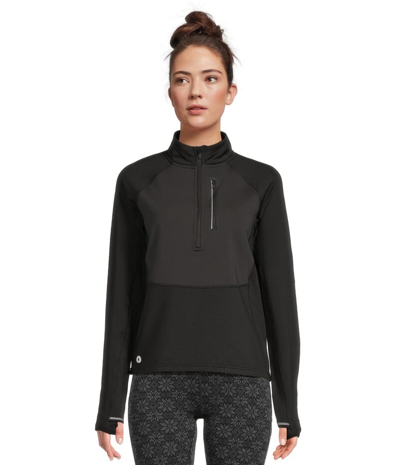 かっこ良い羊毛 レディース アウター 厚地の外套 フリース Smartwool Active Fleece Wind 1/2 Zip Black 黒いこと