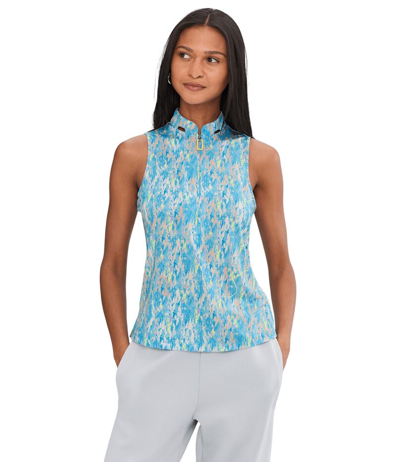 ジャイミーサドック レディース トップス シャツ プリント ノースリーブ Jamie Sadock Fingerpaint Print Sleeveless Polo Bonamassa Blue ブルー｜ReVida 店