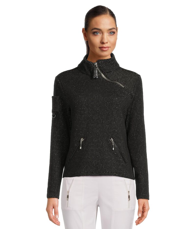 ジャイミーサドック レディース アウター ニット・セーター Jamie Sadock Heathered Knit Long Sleeve Layering Piece Black ブラック