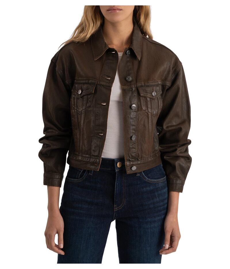 カットフロムザクロス レディース アウター コート デニム ジャケット KUT from the Kloth Emrie - Coated Long Sleeve Denim Jacket Chocolate チョコレート|ReVida 店