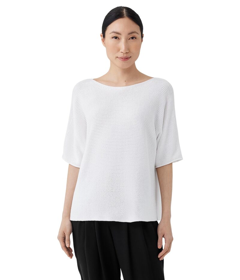 エイリーンフィッシャー レディース トップス シャツ Eileen Fisher Bateau Neck Elbow Sleeve Pullover White ホワイト