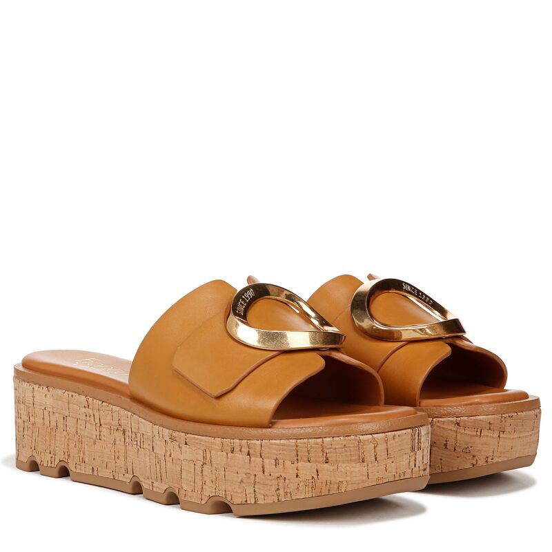 フランコサルト レディース シューズ 踵 プラットホーム サンダル Franco Sarto Hoda Cork Platform Slide Sandals Tan Brown Leather 赤銅色