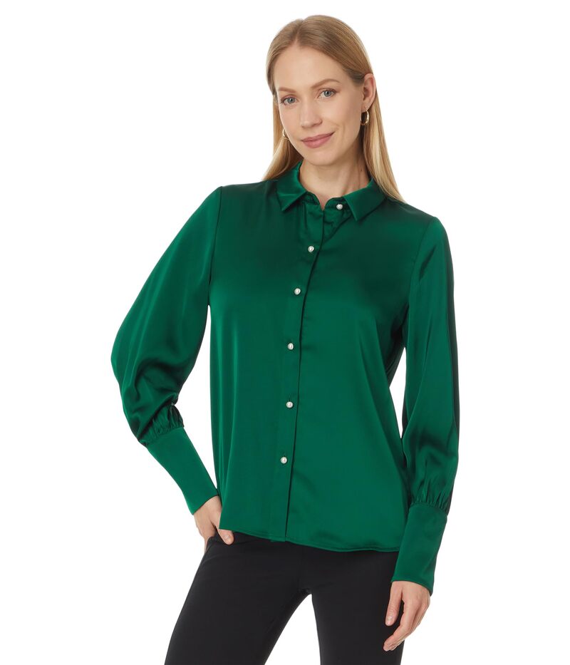 セセ レディース トップス シャツ ボタンダウン トール ダウン ブラウス CeCe Button Down Long Slv Collared Tall Cuff Blouse 353 Darkforest