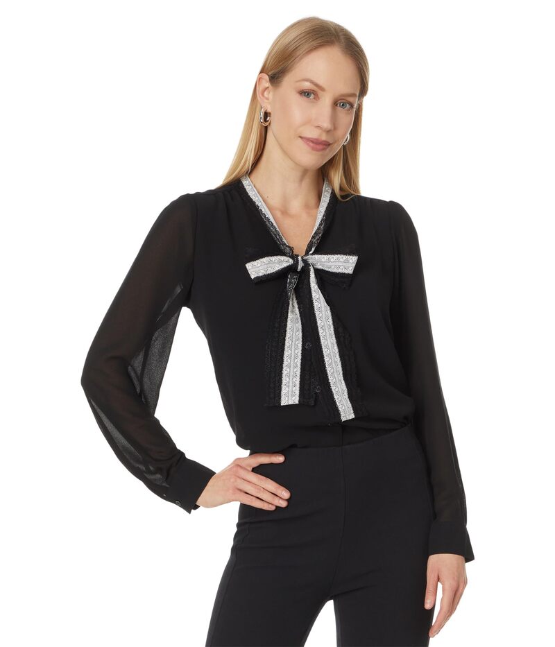セセ レディース トップス シャツ ブラウス CeCe L/S Blouse W/ Bow Tie Collar 060 Rich Black ブラック