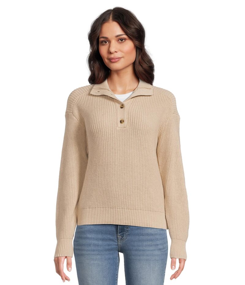 パクト レディース アウター ニット・セーター PACT Luxe Knit Henley Sweater Flax Heather ヘザー