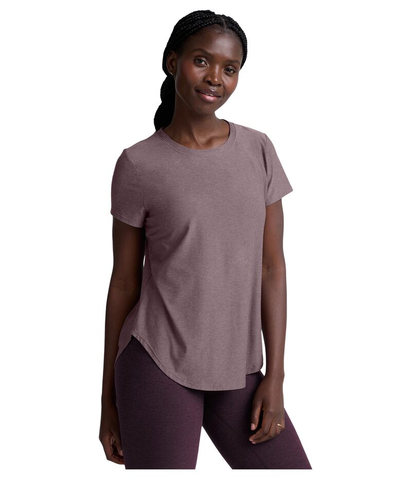ビヨンドヨガ レディース トップス シャツ ダウン Beyond Yoga Featherweight On The Down Low Tee Soft Violet Dusk Heather ヘザー｜ReVida 店