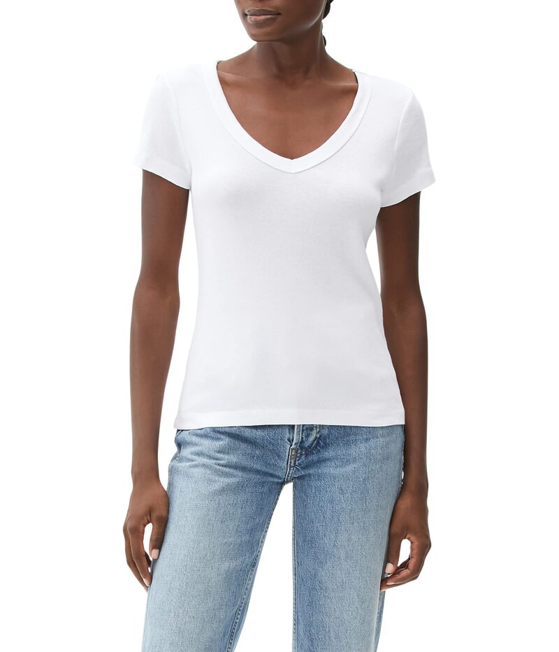 マイケルスターズ レディース トップス シャツ Vネック コットン Michael Stars Nikki 1X1 Cotton Short Sleeve V-Neck Tee White ホワイト｜ReVida 店