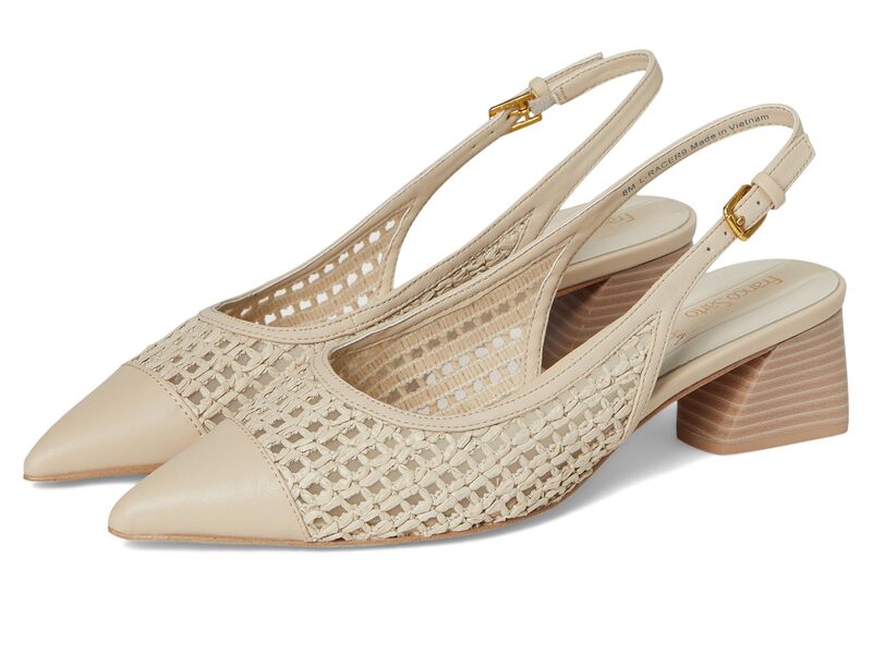 フランコサルト レディース シューズ 踵 Franco Sarto Racer9 Slingback Shoes Alabaster Faux Leather Weave