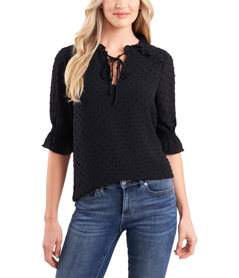 セセ レディース トップス シャツ シフォン ブラウス CeCe Split-Neck Clip Dot Chiffon Blouse Rich Black ブラック