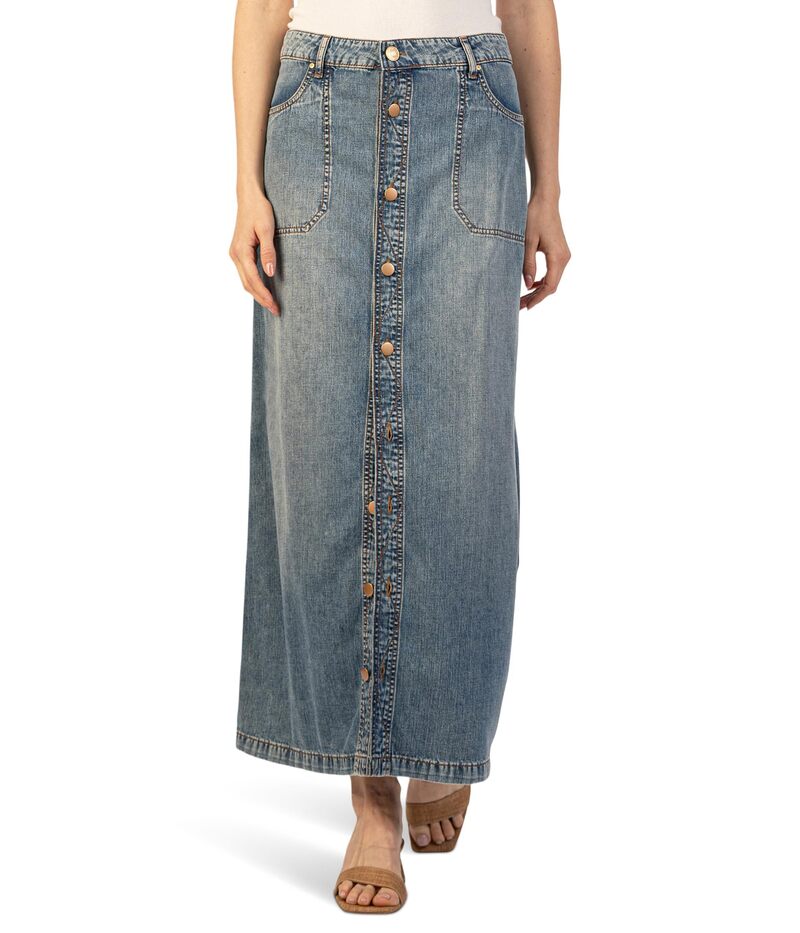 カットフロムザクロス レディース ボトムスカート KUT from the Kloth Liora - Button Front Long Skirt W/ Pork Chopockets Medium Wash
