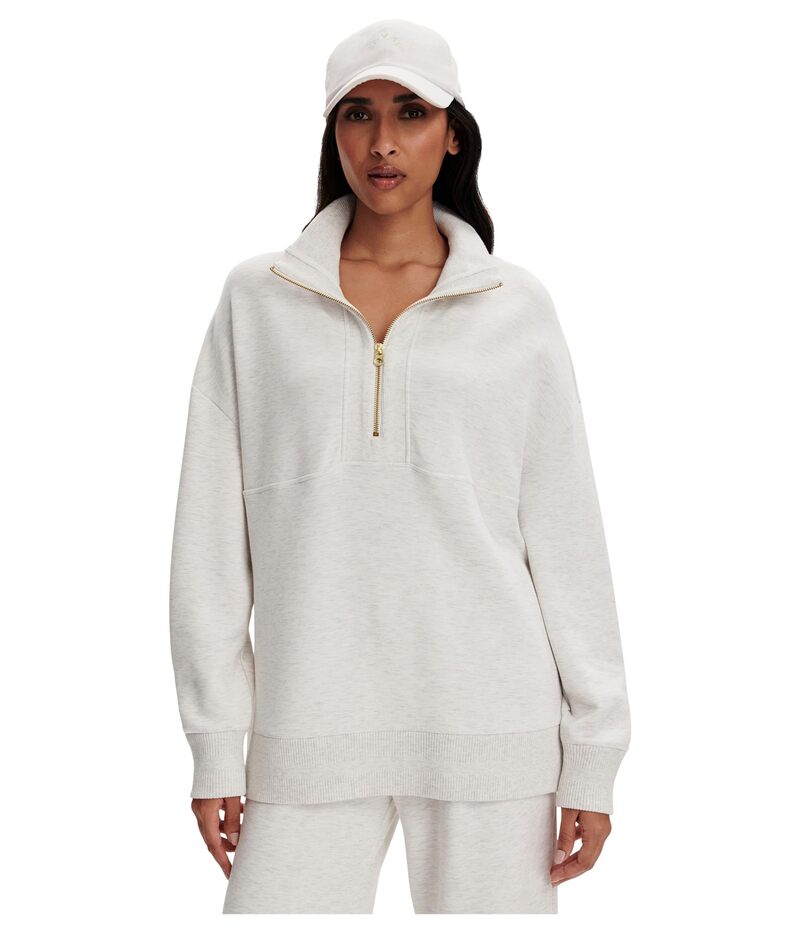 バーレイ レディース アウター パーカー・スウェット Varley Molly 1/2 Zip Longline Sweat Ivory Marl アイボリー