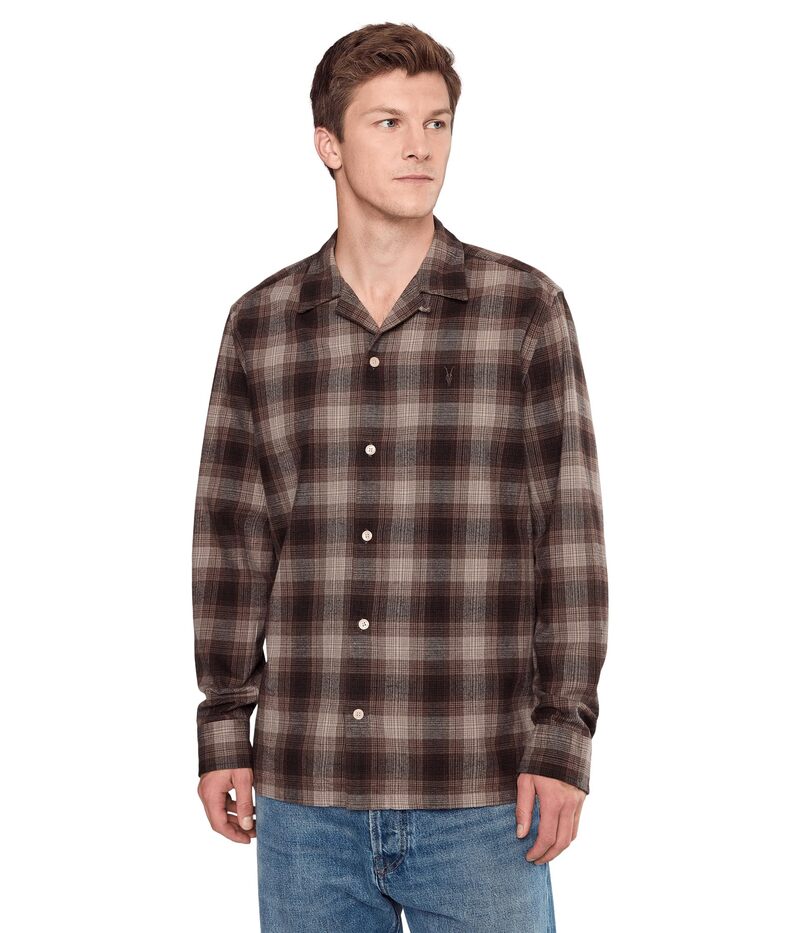 オールセインツ メンズ トップス シャツ AllSaints Iniko Long Sleeve Shirt Mole Brown ブラウン｜ReVida 店