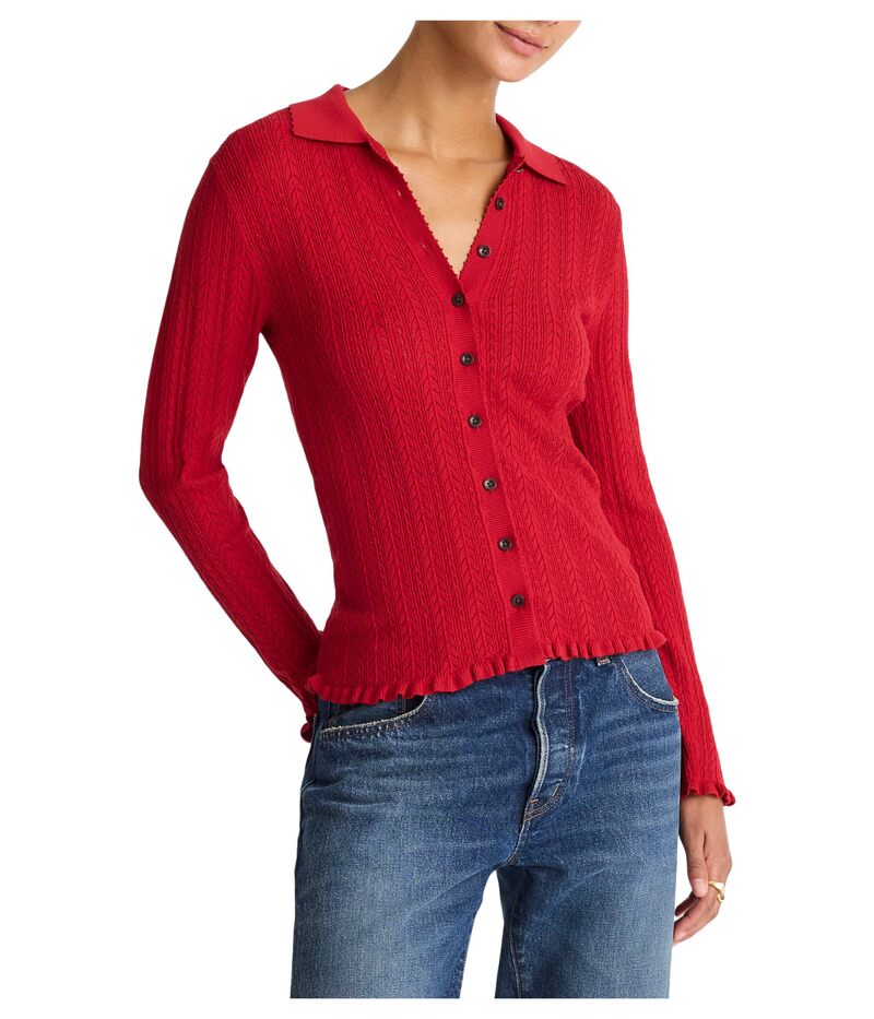 メイドウェル レディース アウター ニット・セーター レース Madewell Snowy Lace Stitch Melody Collar Long Sleeve Top Crimson クリムゾン｜ReVida 店