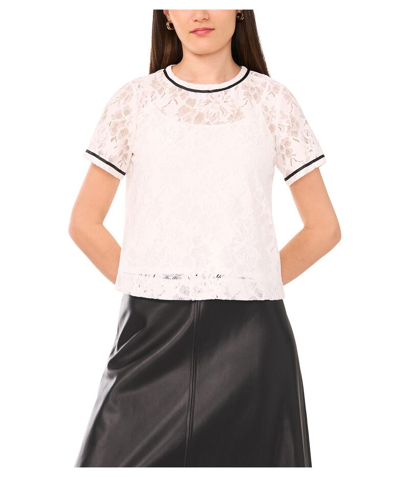 ヴィンスカムート レディース トップス シャツ クルーネック Vince Camuto Crew Neck Short Sleeve Top New Ivory アイボリー｜ReVida 店