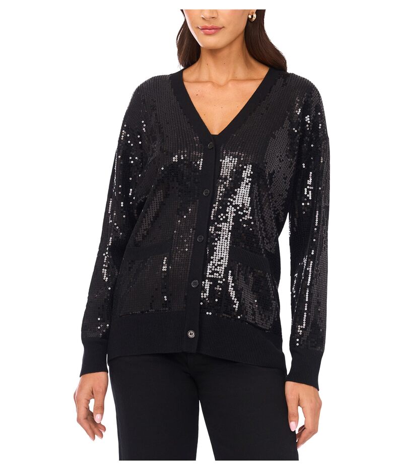 ヴィンスカムート レディース アウター ニット・セーター スパンコール カーディガン Vince Camuto Cardigan with Sequins Rich Black ブラック 12,411円