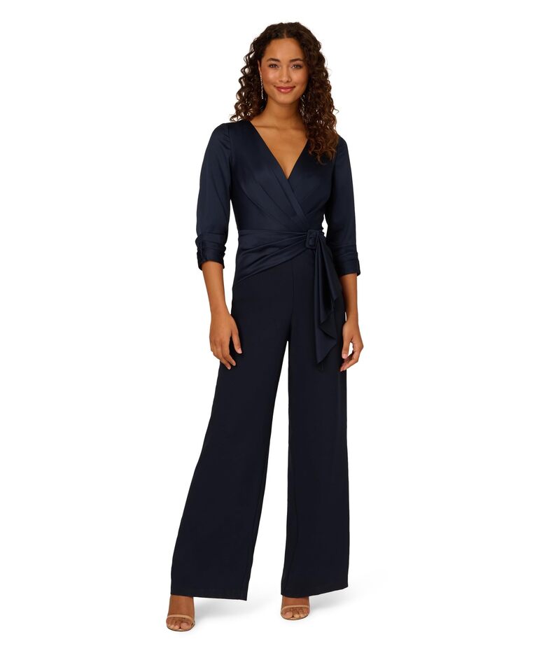 アドリアナ パペル レディース トップス ワンピース クレープ サテン ジャンプスーツ Adrianna Papell Satin Crepe Jumpsuit Dark Navy ネイビー