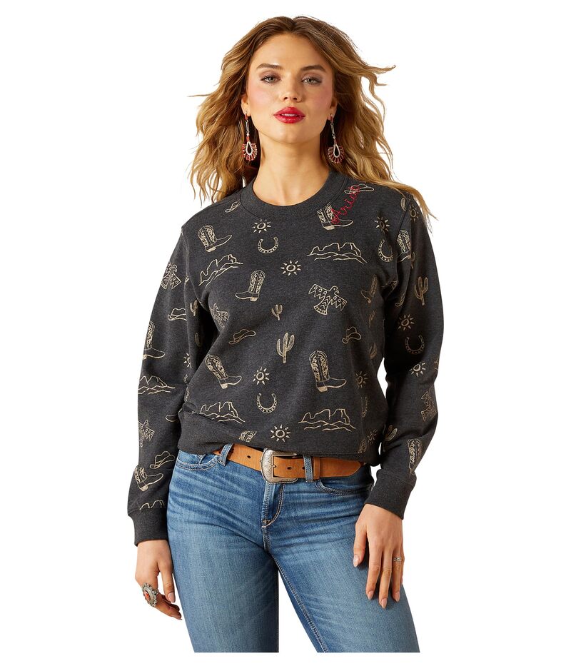 アリアト レディース アウター パーカー・スウェット シャツ Ariat Essential Crew Sweatshirt Black Heather ブラック