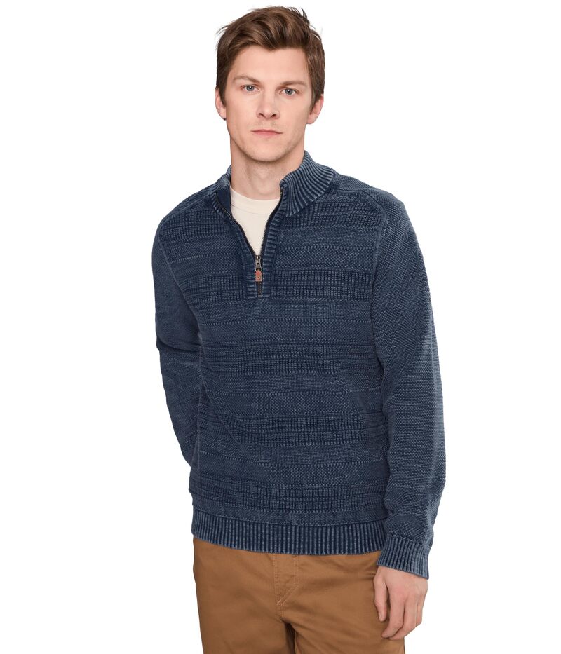 トッミーバハマ メンズ アウター ニット・セーター ハーフジップ Tommy Bahama Saltwater Textured Half Zip Carbonavy ネイビー｜ReVida 店
