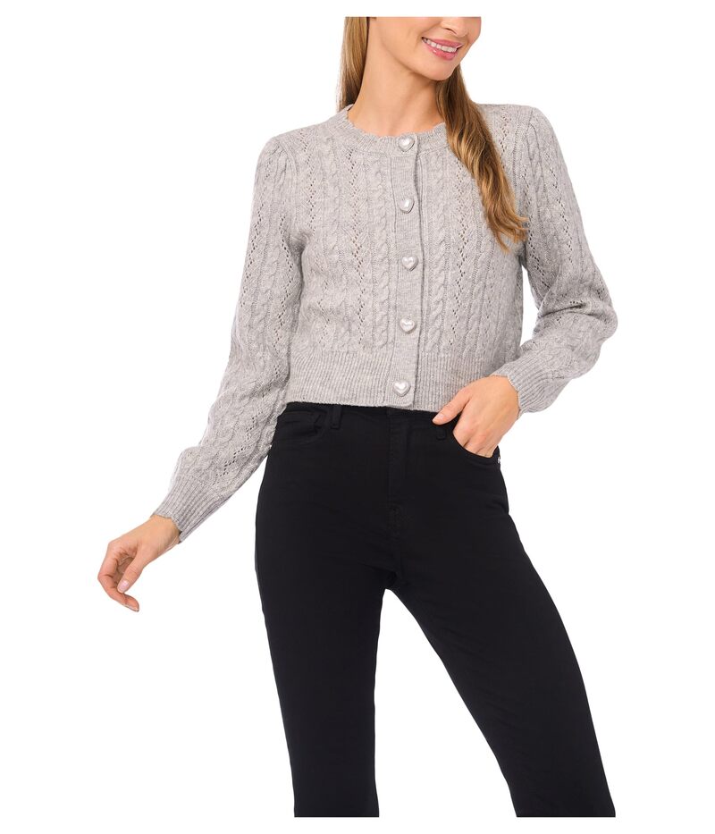セセ レディース アウター ニット・セーター カーディガン CeCe Heart Button Pointelle Cardigan Light Heather Grey グレー