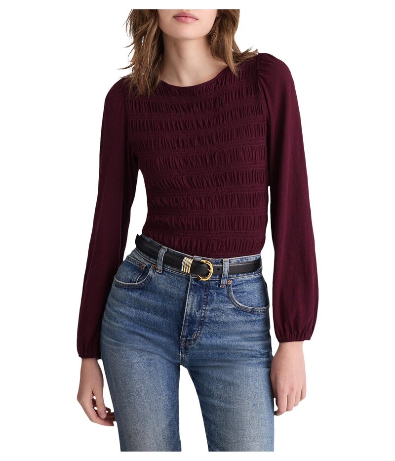 メイドウェル レディース トップス シャツ シャーリング Madewell Smocked Boatneck Top Dark Pomegranate