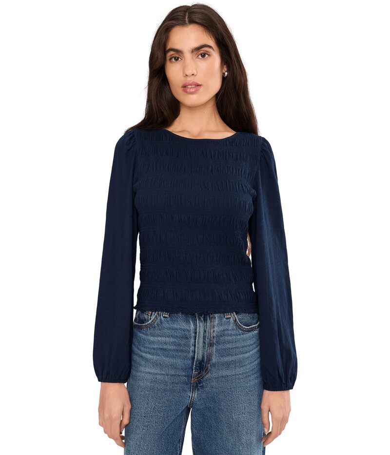 メイドウェル レディース トップス シャツ シャーリング Madewell Smocked Boatneck Top Midnight Navy ネイビー