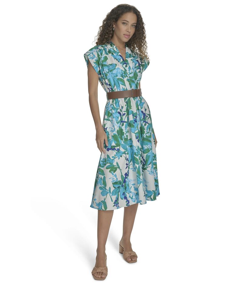 カルバンクライン レディース トップス 衣装 A 伝達ルート 御花柄 綿織物 御花 Calvin Klein Belted Floral Cotton Aline Kelly Multi マルチ色つや