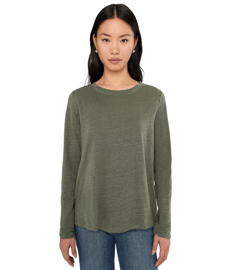 エイリーンフィッシャー レディース トップス シャツ クルーネック ジャージー リネン Eileen Fisher Organic Linen Jersey Crew Neck Long Sleeve Tee Bayleaf