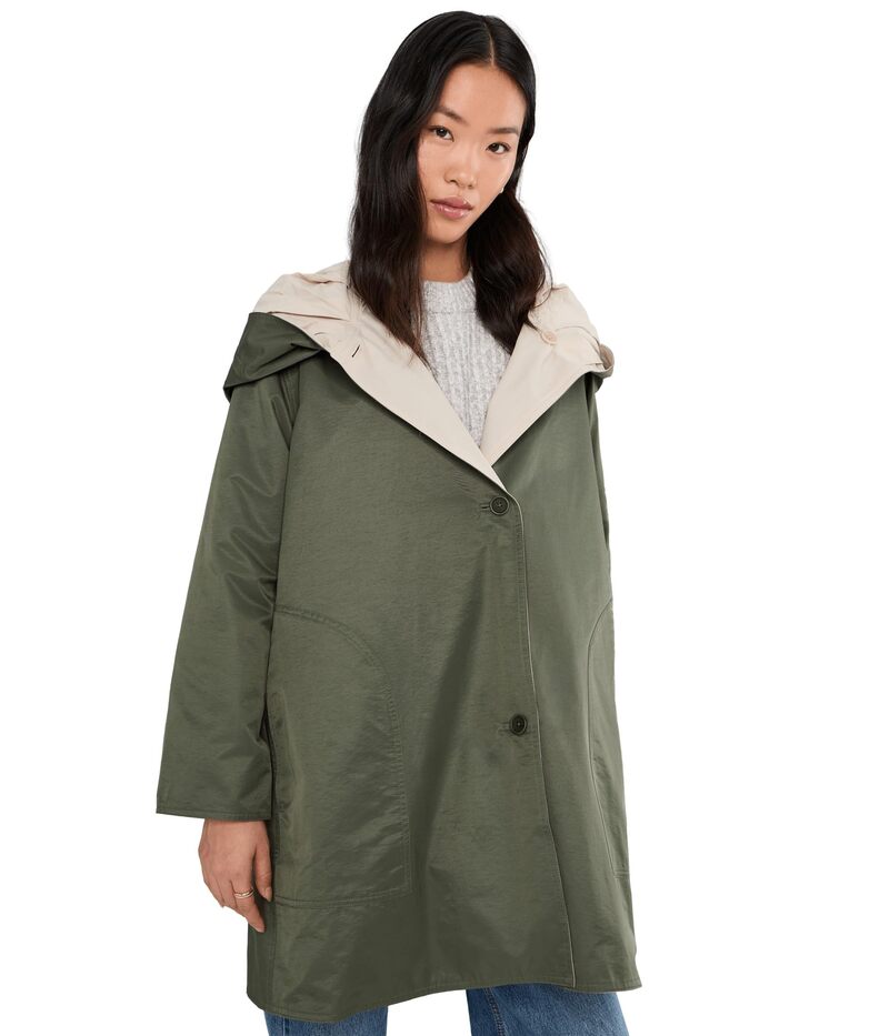 エイリーンフィッシャー レディース アウター 厚地の外套 ナイロン 綿織物 Eileen Fisher Cottonylon Reversible Hooded Coat Bayleaf
