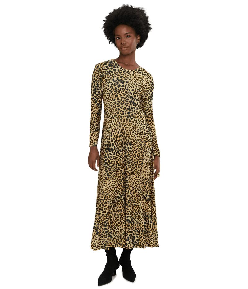 ノーマカマリ レディース トップス 衣装 Norma Kamali Long Sleeve Flaredress Cheetah Patch レディースファッション-ワンピース