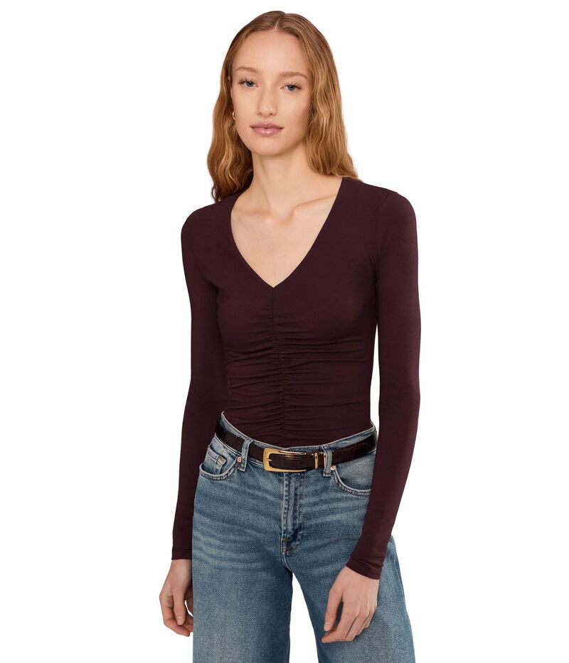 メイドウェル レディース トップス シャツ Vネック Madewell Slinky V-neck Top Dark Pomegranate｜ReVida 店