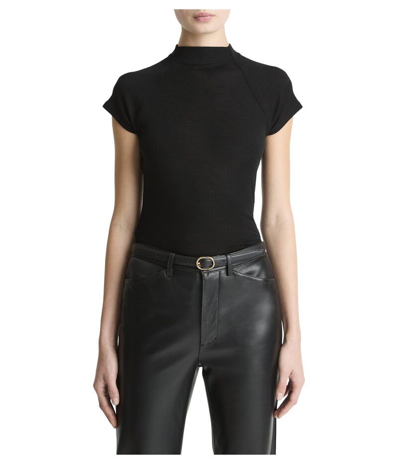 ヴィンス レディース トップス シャツ モックネック キャップ Vince Cap Sleeve Raglan Mock Neck Black ブラック|ReVida 店