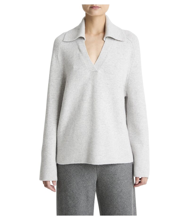 ヴィンス レディース アウター ニット・セーター ポロシャツ ウール Vince Oversized Wool Cash Polo Pale Grey グレー