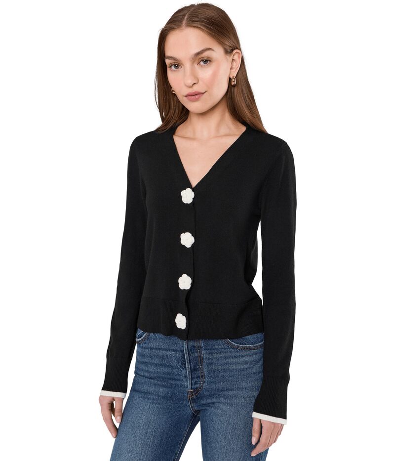 セセ レディース アウター ニット・セーター フラワー柄 カーディガン フラワー CeCe Crochet Floral Button Front Cardigan Rich Black ブラック｜ReVida 店