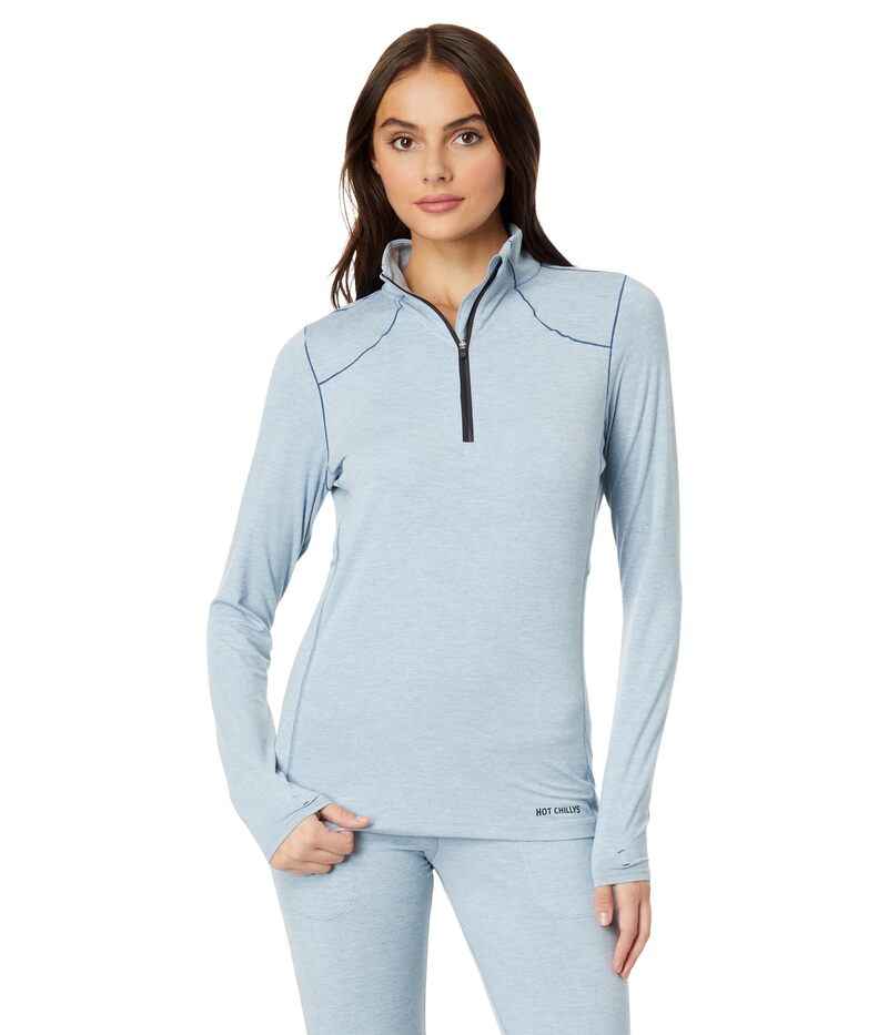 ホットチリーズ レディース トップス シャツ Hot Chillys Clima-Trek Zip-Tee Ashley Blue Heather ヘザー｜ReVida 店