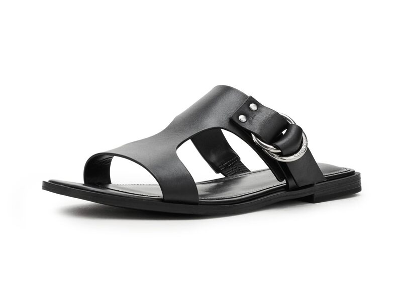 カルバンクライン レディース シューズ サンダル Calvin Klein Meritt Black Leather 黒いこと