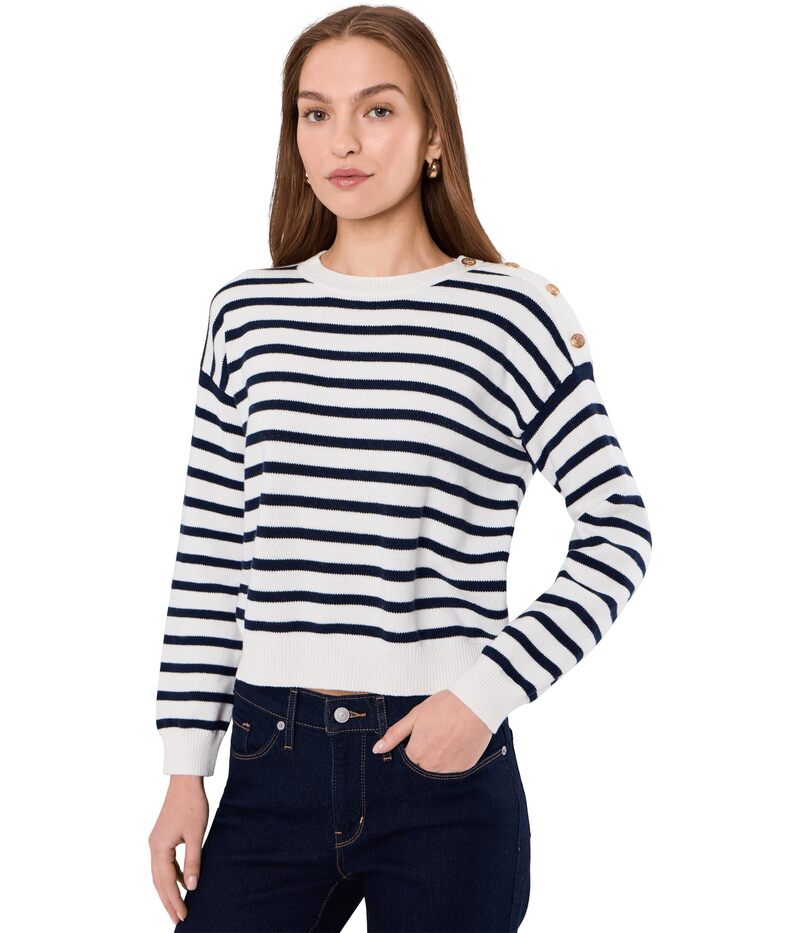 ヴィンスカムート レディース アウター ニット・セーター Vince Camuto Long Sleeve Stripe Pullover Antique White ホワイト