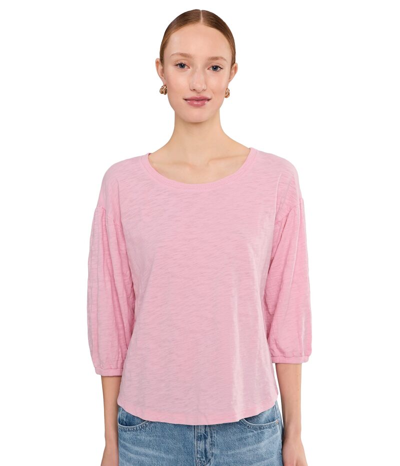 モッドドック レディース トップス シャツ クルーネック Mod-o-doc 3/4 Shirred Sleeve Open Crew Neck Tee Pearly Pink ピンク