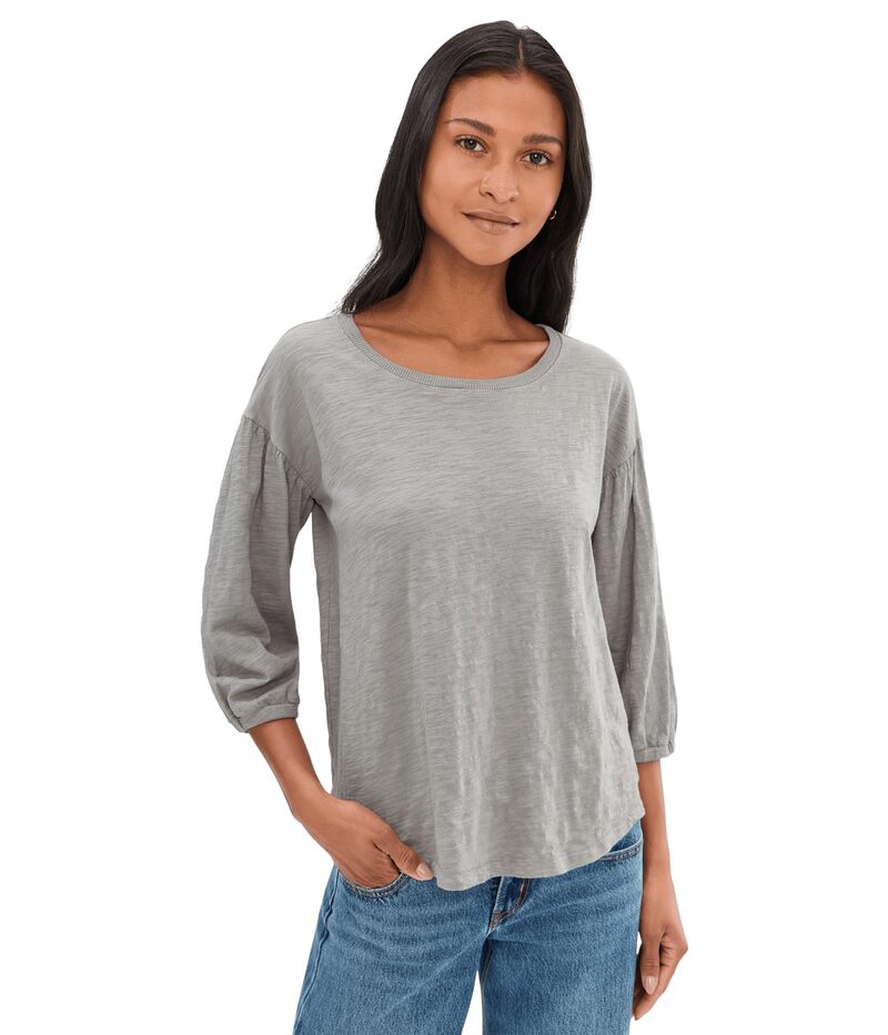 モッドドック レディース トップス シャツ クルーネック Mod-o-doc 3/4 Shirred Sleeve Open Crew Neck Tee Silver Frost シルバー